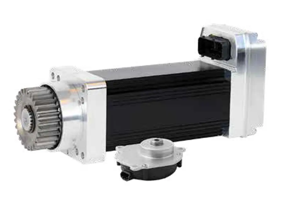 EPS90 integrated steering motor actuator, shown with the SWS steering wheel sensor accessory