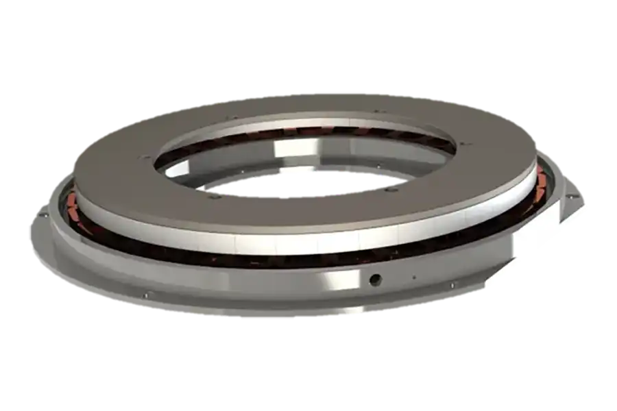 Axial flux motor kit Custom vacuum-rated motor with hermetically sealed magnet ring designed for high-vacuum applications by Allient.