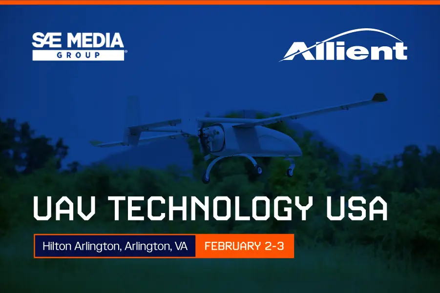 Allient Inc. to Attend UAV Technology USA 2026 event preview graphic featuring conference name, dates, and location in Arlington, VA.