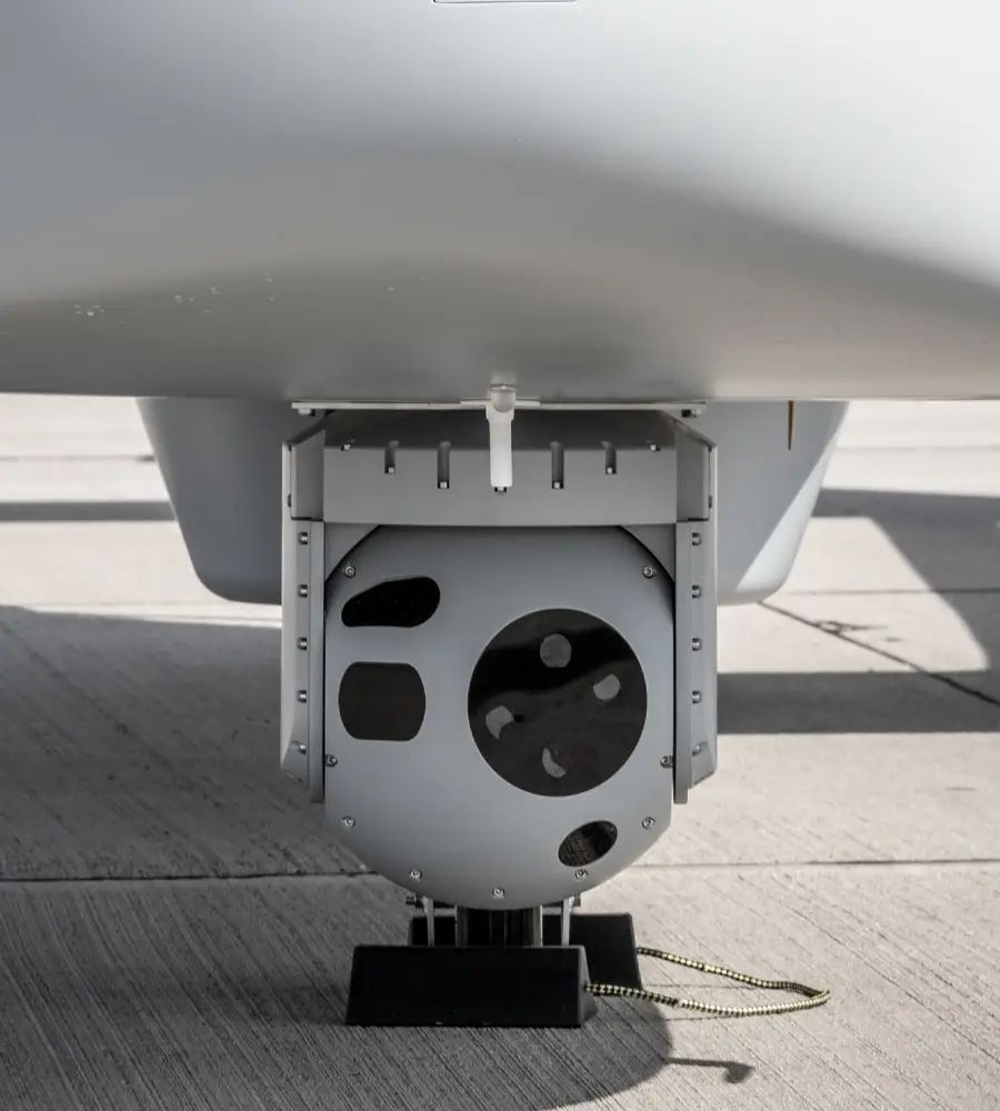 Military drone with gimbal camera