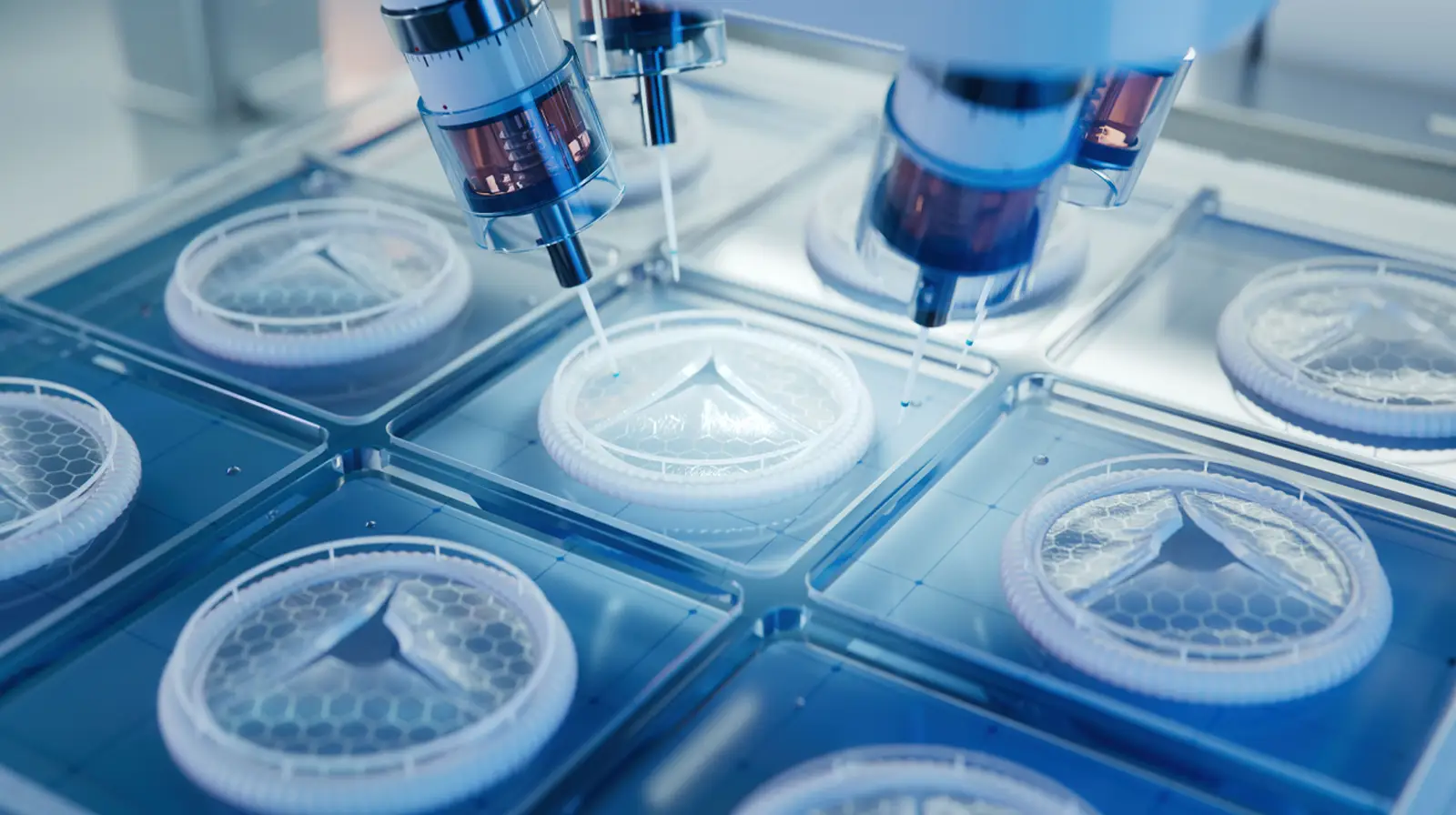 Bioprinting Technology Concept- Advanced Medical Printer Producing Artificial Heart Valves with Biopolymers