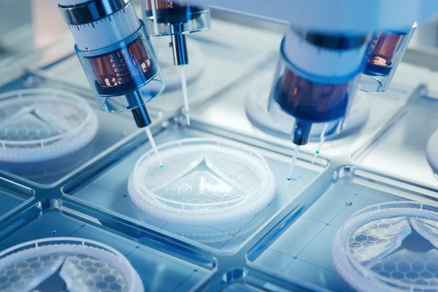 Bioprinting Technology Concept- Advanced Medical Printer Producing Artificial Heart Valves with Biopolymers