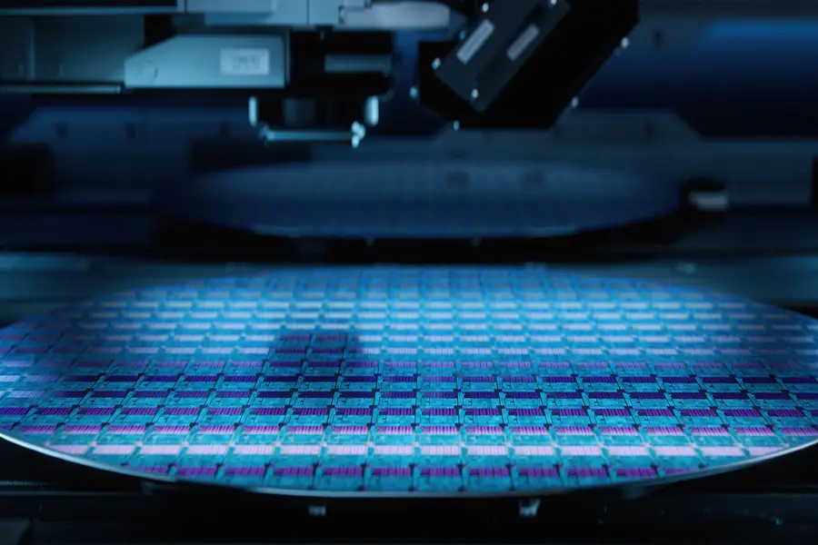 Silicon Wafer During Production at Advanced Semiconductor Foundry, that produces Microchips