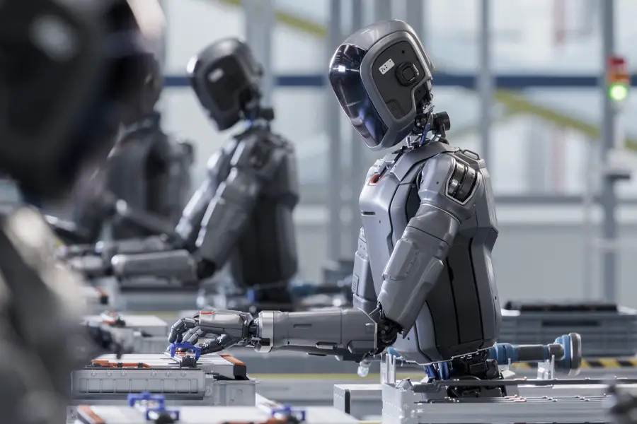 Humanoid robot in a factory