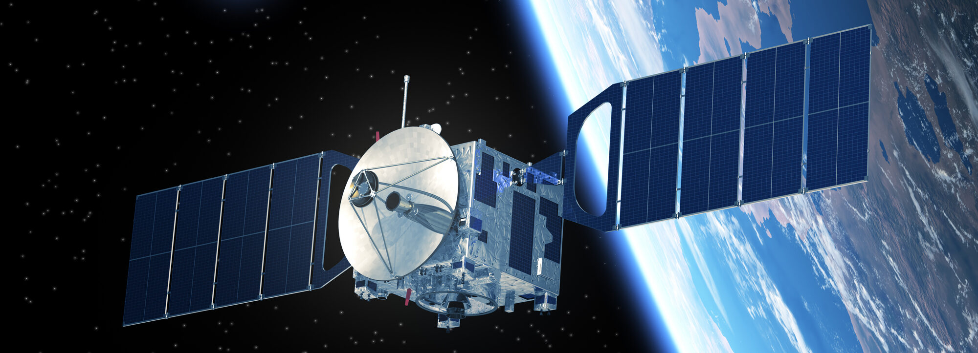 Satellite And Star. 3D Scene. Elements of this image furnished by NASA.